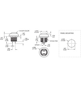 POUSSOIR MÉTALLIQUE ROND AVEC CAPUCHON ROUGE - 1P SPST OFF-(ON) - Vell