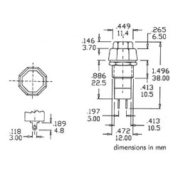 R18-24A  BOUTON-POUSSOIR OFF-ON ROUGE 3A/125V