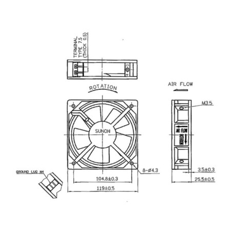 VENTILATEUR SUNON 230VCA ROULEMENT A AIGUILLES 120 x 120 x 25mm - Vell