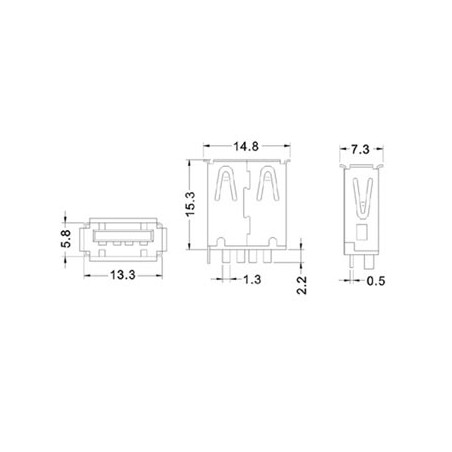 USB A FEMELLE, SIMPLE CONNECTEUR 180°, POUR CI