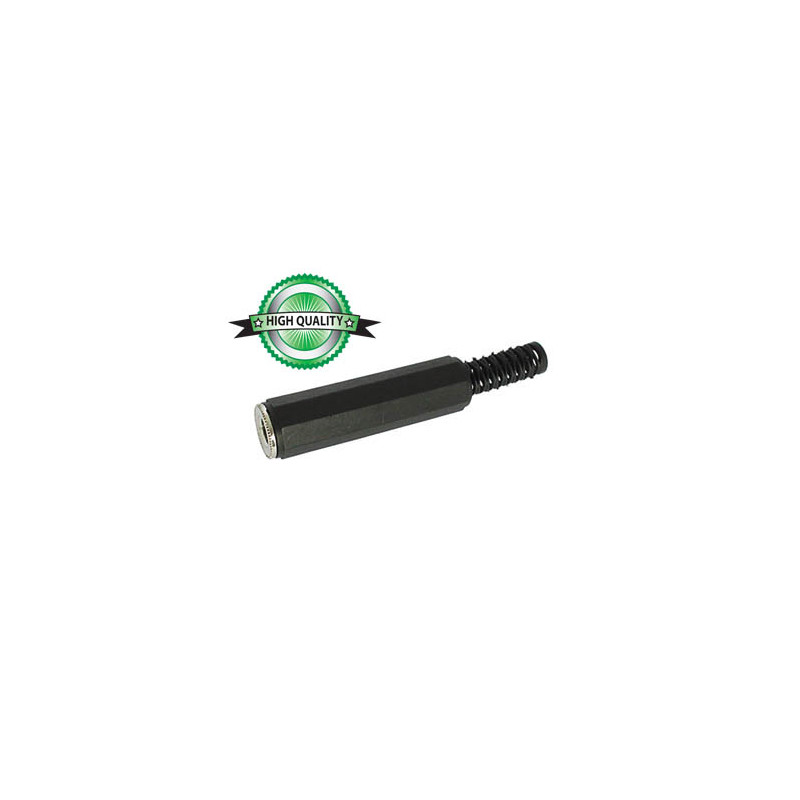 JACK FEMELLE 6.35mm STEREO NICKELE NOIR AVEC CAPOT EN CAOUTCHOUC