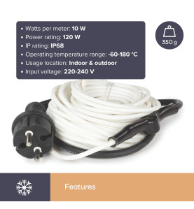 CORDON ANTIGEL AVEC THERMOSTAT - 12 m - PRL
