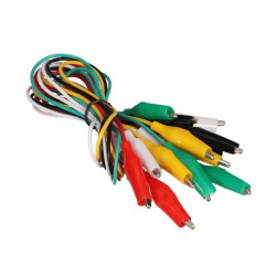 JEU DE 10 CORDONS (50 cm, 5 COULEURS) AVEC PINCES CROCODILES ISOLÉES -