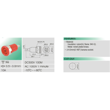 DOUILLE DE SECURITE "FAST ON" SELON IEC1010 - ROUGE