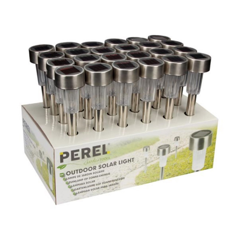 LAMPE SOLAIRE POUR JARDIN avec socle en acier inoxydable - présentoir de 24 pcs