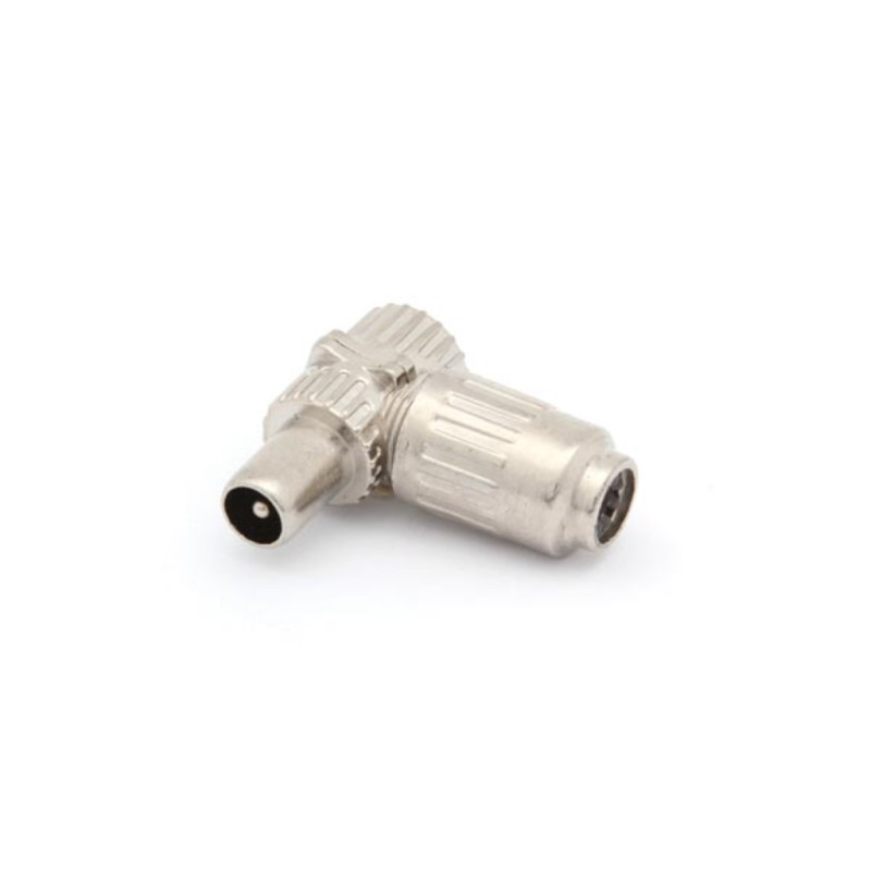 FICHE COAX MÂLE COUDÉE 9.5mm/2.3mm - MÉTALLIQUE