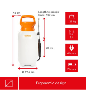 Pulvérisateur à pression avec batterie rechargeable - 8 L - PRL