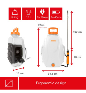 Pulvérisateur à dos avec batterie rechargeable - 12 L - PRL