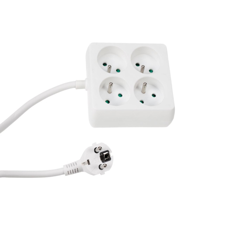 BLOC MULTIPRISE, 4 PRISES - CARRÉ - CÂBLE DE 1.5 m - BLANC - TERRE FRANÇAISE