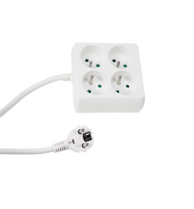 BLOC MULTIPRISE, 4 PRISES - CARRÉ - CÂBLE DE 1.5 m - BLANC - TERRE FRA