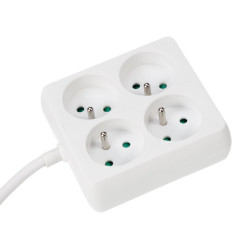 BLOC MULTIPRISE, 4 PRISES - CARRÉ - CÂBLE DE 1.5 m - BLANC - TERRE FRANÇAISE