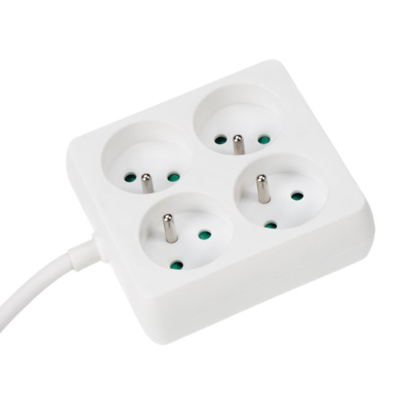 BLOC MULTIPRISE, 4 PRISES - CARRÉ - CÂBLE DE 1.5 m - BLANC - TERRE FRANÇAISE