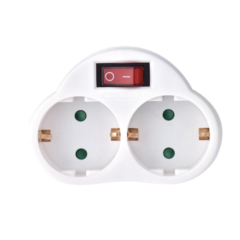 PRISE INTERMÉDIAIRE AVEC INTERRUPTEUR ON/OFF - 2 PRISES - SCHUKO