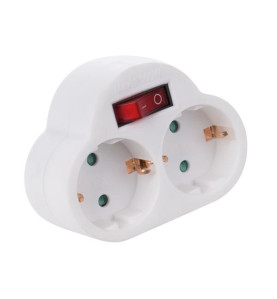 PRISE INTERMÉDIAIRE AVEC INTERRUPTEUR ON/OFF - 2 PRISES - SCHUKO - PRL