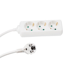 BLOC MULTIPRISES - 3 PRISES - CÂBLE DE 1.5 m - BLANC - SCHUKO - PRL
