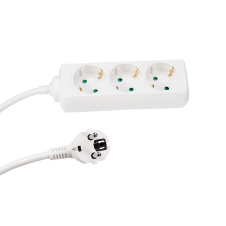 BLOC MULTIPRISES - 3 PRISES - CÂBLE DE 1.5 m - BLANC - SCHUKO - PRL