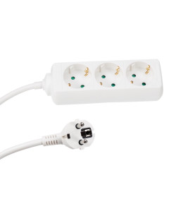 BLOC MULTIPRISES - 3 PRISES - CÂBLE DE 1.5 m - BLANC - SCHUKO - PRL