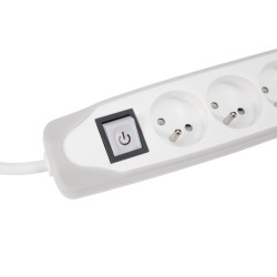 BLOC MULTIPRISE AVEC INTERRUPTEUR - 3 PRISES - 2 PORTS USB - GRIS/BLANC - CÂBLE DE 1.5 m - TERRE FRANÇAISE