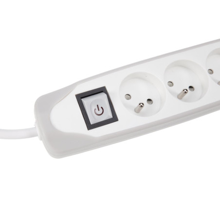 BLOC MULTIPRISE AVEC INTERRUPTEUR - 3 PRISES - 2 PORTS USB - GRIS/BLANC - CÂBLE DE 1.5 m - TERRE FRANÇAISE