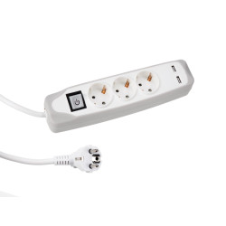 BLOC MULTIPRISE AVEC INTERRUPTEUR - 3 PRISES - 2 PORTS USB - CÂBLE DE 