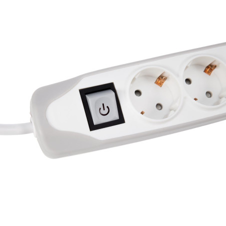 BLOC MULTIPRISE AVEC INTERRUPTEUR - 3 PRISES - 2 PORTS USB - CÂBLE DE 1.5 m - GRIS/BLANC - SCHUKO
