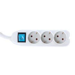 BLOC MULTIPRISE AVEC BOÎTE DE RANGEMENT - 3 PRISES - CÂBLE DE 1.5 m - BLANC - TERRE ALLEMANDE