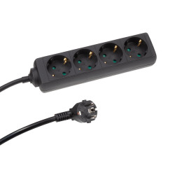 BLOC MULTIPRISES - 4 PRISES - CÂBLE DE 1.5 m - NOIR - SCHUKO - PRL