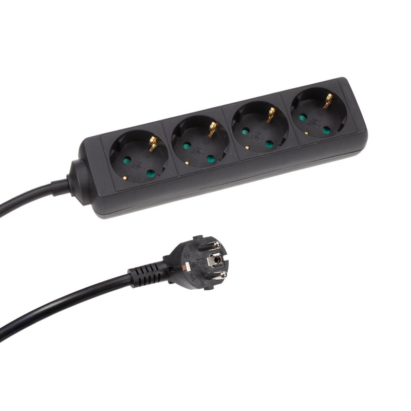 BLOC MULTIPRISES - 4 PRISES - CÂBLE DE 1.5 m - NOIR - SCHUKO