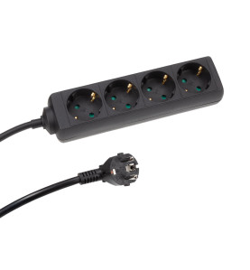 BLOC MULTIPRISES - 4 PRISES - CÂBLE DE 1.5 m - NOIR - SCHUKO - PRL