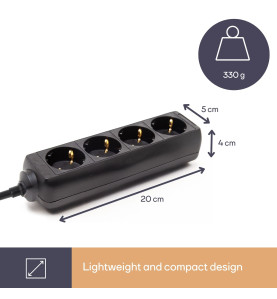 BLOC MULTIPRISES - 4 PRISES - CÂBLE DE 1.5 m - NOIR - SCHUKO - PRL