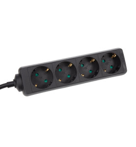 BLOC MULTIPRISES - 4 PRISES - CÂBLE DE 1.5 m - NOIR - SCHUKO - PRL