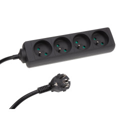 BLOC MULTIPRISE, 4 PRISES - CÂBLE DE 1.5 m - NOIR - TERRE FRANÇAISE - 