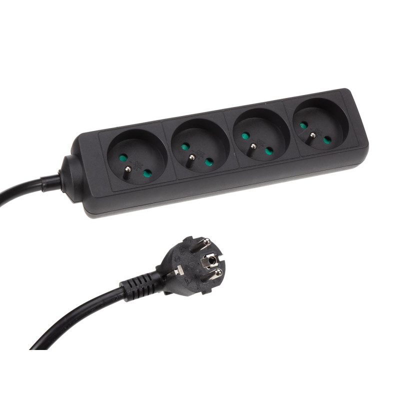 BLOC MULTIPRISE, 4 PRISES - CÂBLE DE 1.5 m - NOIR - TERRE FRANÇAISE
