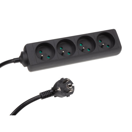 BLOC MULTIPRISE, 4 PRISES - CÂBLE DE 1.5 m - NOIR - TERRE FRANÇAISE - 