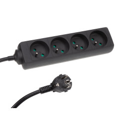 BLOC MULTIPRISE, 4 PRISES - CÂBLE DE 5 m - NOIR - TERRE FRANÇAISE - PR