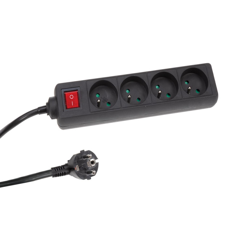 BLOC MULTIPRISE, 4 PRISES AVEC INTERRUPTEUR - CÂBLE DE 1.5 m - NOIR - TERRE FRANÇAISE