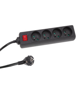 BLOC MULTIPRISE, 4 PRISES AVEC INTERRUPTEUR - CÂBLE DE 1.5 m - NOIR - 