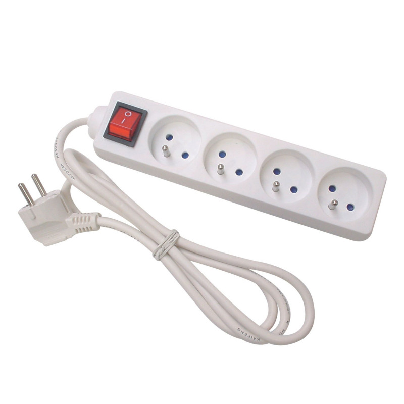 BLOC MULTIPRISE - 4 PRISES - AVEC INTERRUPTEUR - CÂBLE DE 3 m - BLANC - TERRE FRANÇAISE BLOC MULTIPRISE - 4 PRISES - AVEC INTERRUPTEUR - CÂBLE DE 3 m - BLANC - TERRE FRANÇAISE