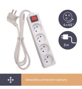 BLOC MULTIPRISE - 4 PRISES - AVEC INTERRUPTEUR - CÂBLE DE 3 m - BLANC 