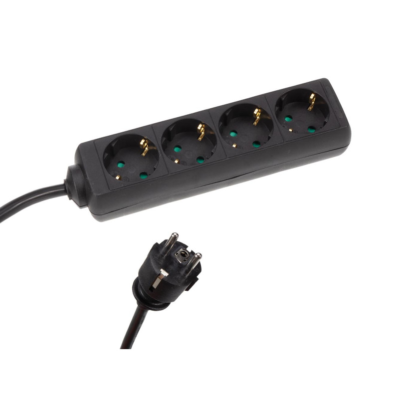 BLOC MULTIPRISES 4 PRISES AVEC GAINE RÉTRACTILE - 3G2.5 - CÂBLE DE 5 m - NOIR - SCHUKO