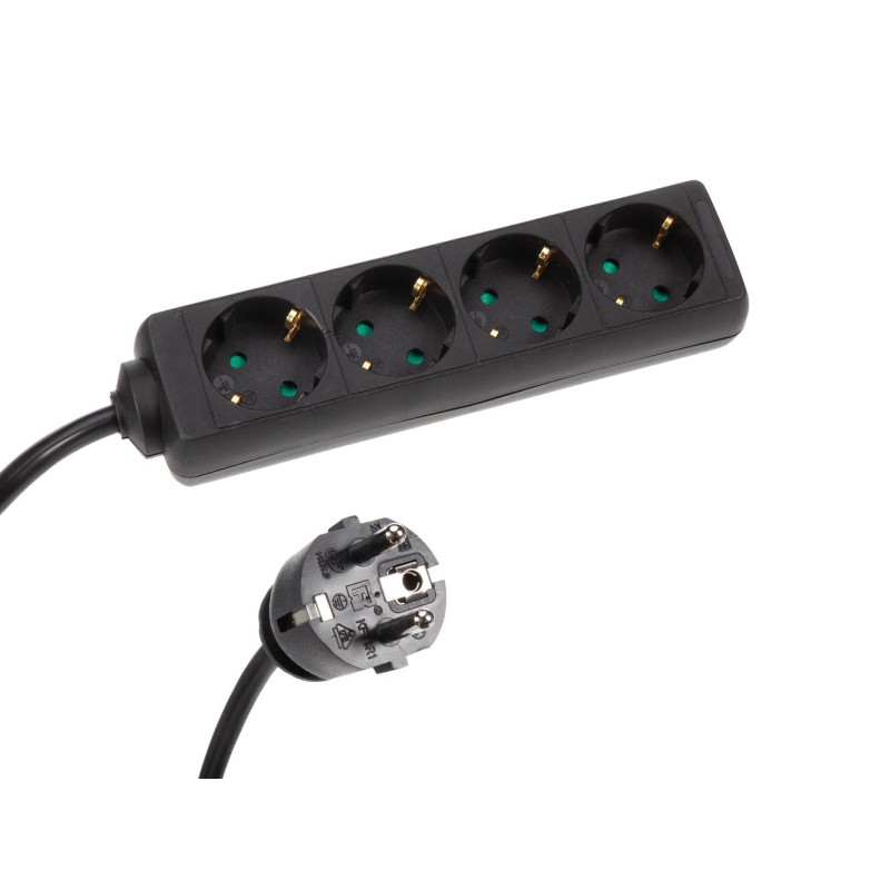 BLOC MULTIPRISES 4 PRISES AVEC GAINE RÉTRACTILE - 3G2.5 - CÂBLE DE 1.5 m - NOIR - SCHUKO