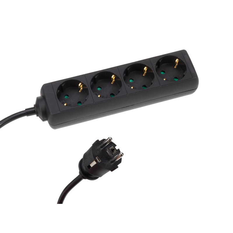 BLOC MULTIPRISES 4 PRISES AVEC GAINE RÉTRACTILE - 3G1.5 - CÂBLE DE 5 m - NOIR - SCHUKO