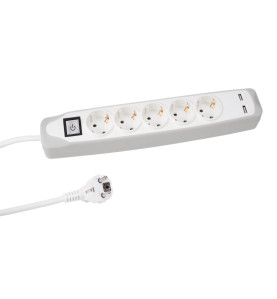 BLOC MULTIPRISE AVEC INTERRUPTEUR - 5 PRISES - 2 PORTS USB - CÂBLE DE 