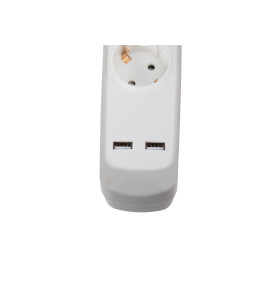 BLOC MULTIPRISE AVEC INTERRUPTEUR - 5 PRISES - 2 PORTS USB - CÂBLE DE 