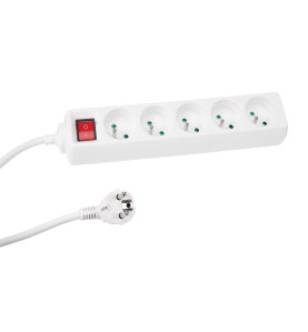 BLOC MULTIPRISE - 5 PRISES - AVEC INTERRUPTEUR - CÂBLE DE 1.5 m - BLAN