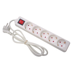 BLOC MULTIPRISE - 5 PRISES - AVEC INTERRUPTEUR - CÂBLE DE 1.5 m - BLAN