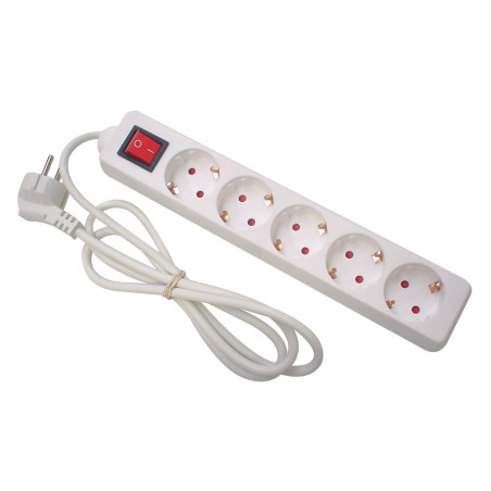 BLOC MULTIPRISE - 5 PRISES - AVEC INTERRUPTEUR - CÂBLE DE 1.5 m - BLAN