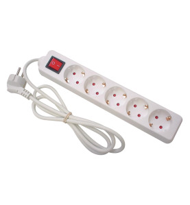 BLOC MULTIPRISE - 5 PRISES - AVEC INTERRUPTEUR - CÂBLE DE 1.5 m - BLAN