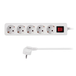 BLOC MULTIPRISE - 5 PRISES - AVEC INTERRUPTEUR - CÂBLE DE 1.5 m - BLANC - TERRE ALLEMANDE