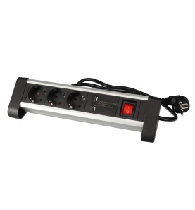 MULTIPRISE DE TABLE - 3 PRISES - 2 PORTS USB - 2.4 A - TERRE ALLEMANDE